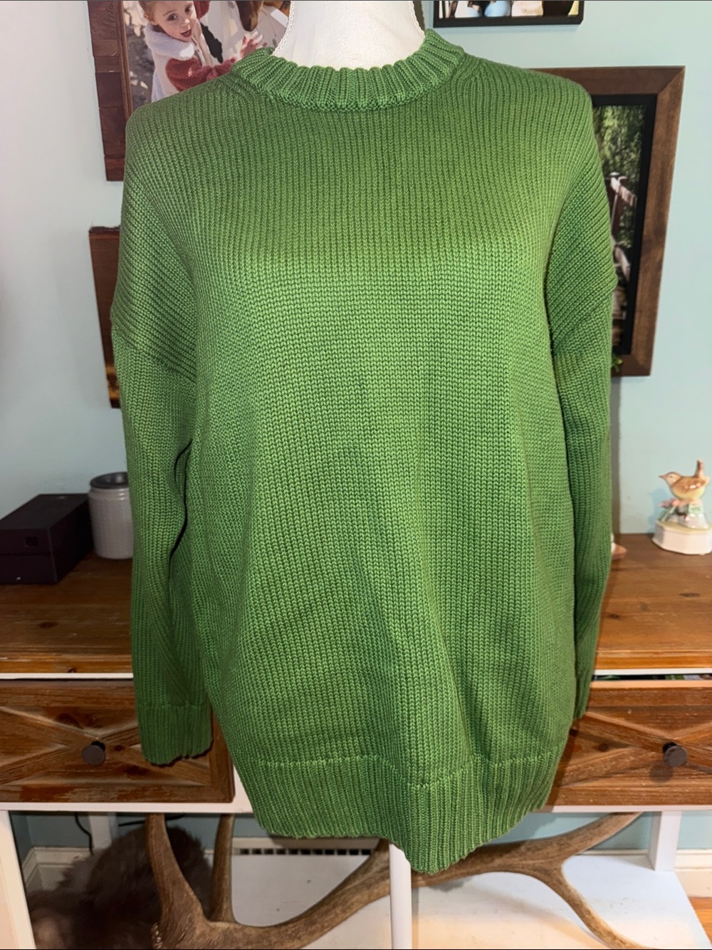 GAP 100% Cotton Oversized Women’s Green Crewneck Knit Sweater Small